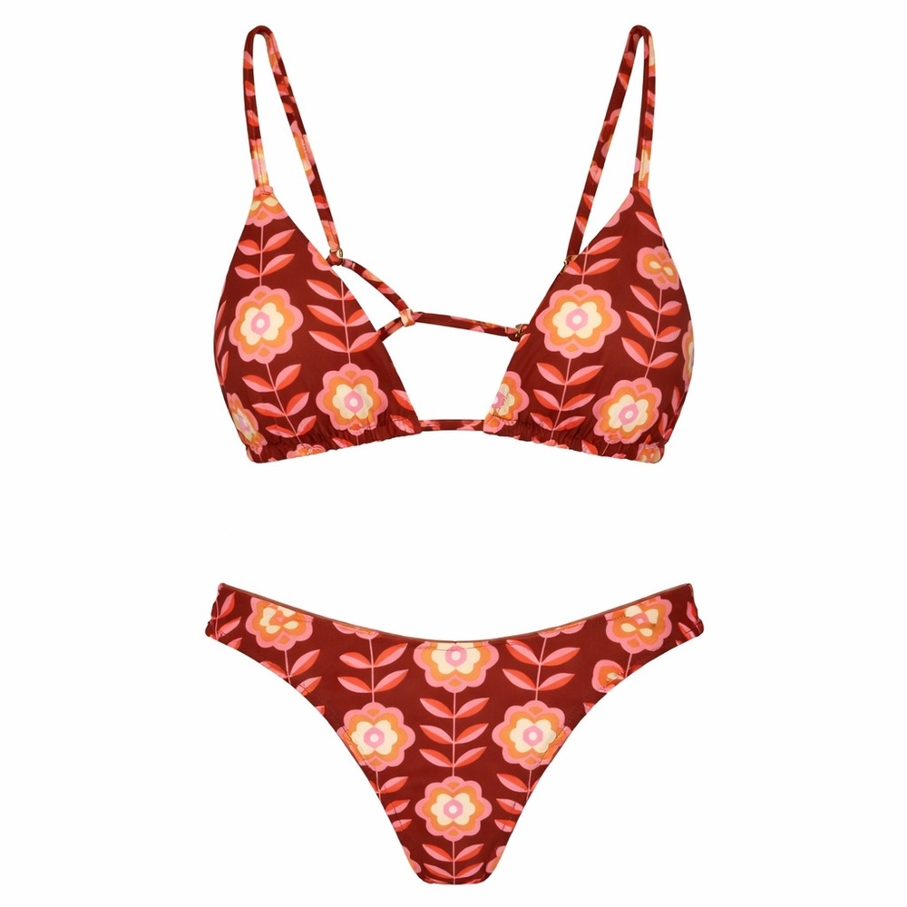 Sanori Floral Tahiti Print Bikini Set Top L, Bottom M Resort Swimwear Sexy Boho